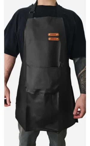 14273DUN0005-1 Delantal De Cocina Parrillero Gastronómico C/ Bolsillo Otten Negro/Cuero