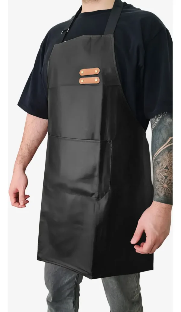 Delantal De Cocina Parrillero Gastronómico C/ Bolsillo Otten Negro/Cuero