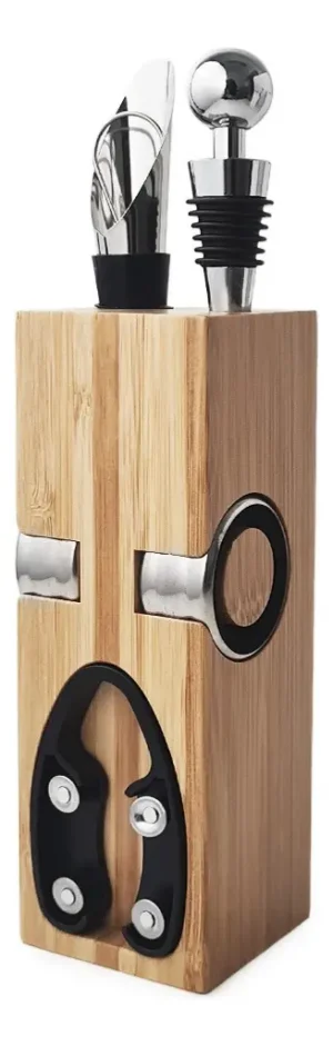 SET DE ACCESORIOS P/VINO CON TACO DE MADERA