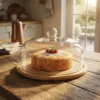 CAMPANA DE CRISTAL CON BANDEJA DE BAMBU PARA TORTA - 31 CM