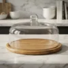 CAMPANA DE CRISTAL CON BANDEJA DE BAMBU PARA TORTA - 31 CM