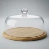 CAMPANA DE CRISTAL CON BANDEJA DE BAMBU PARA TORTA - 31 CM