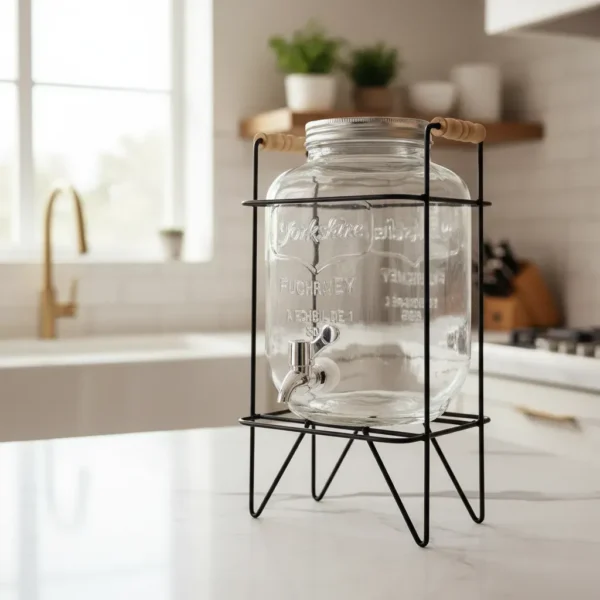DISPENSER DE VIDRIO CON CANILLA + BASE 4 LITROS