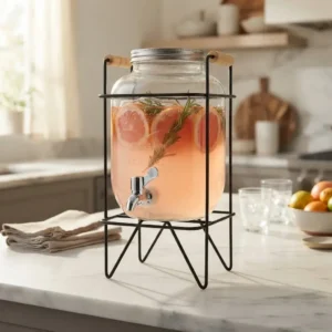 DISPENSER DE VIDRIO CON CANILLA + BASE 8 LITROS
