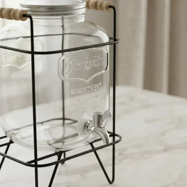 DISPENSER DE VIDRIO CON CANILLA + BASE 8 LITROS