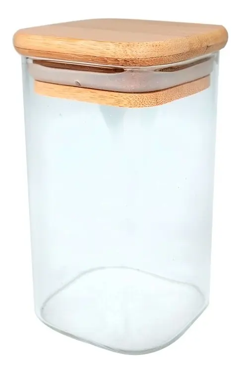 FRASCOS DE VIDRIO CON TAPA BAMBU CUADRADO