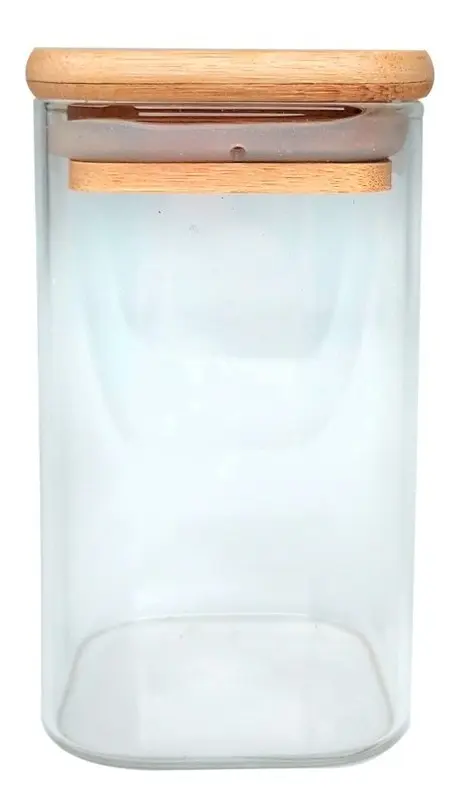 FRASCOS DE VIDRIO CON TAPA BAMBU CUADRADO