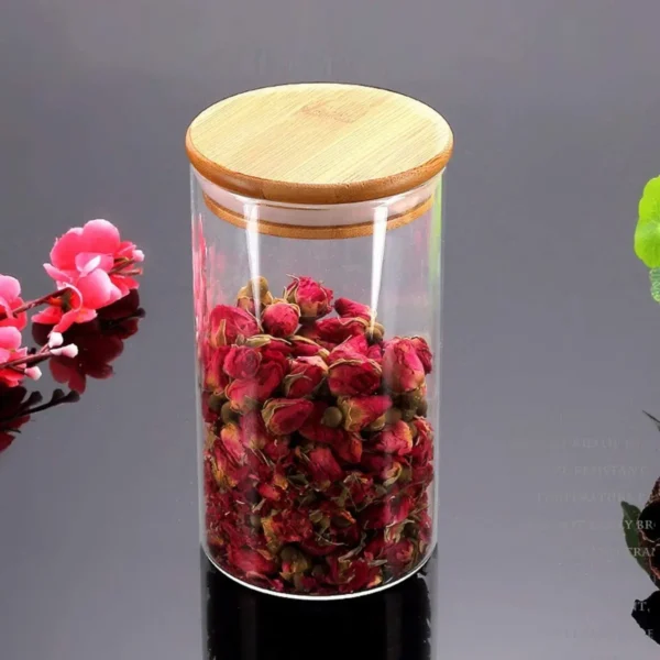 Frasco Tarro De Vidrio Con Tapa De Bambú Transparente