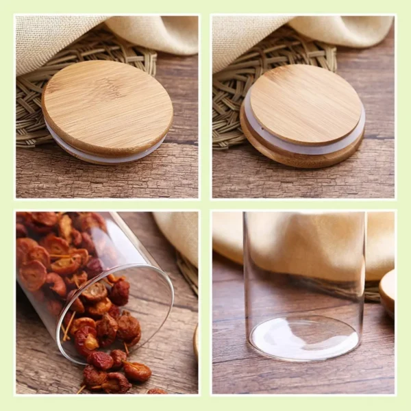 Frasco Tarro De Vidrio Con Tapa De Bambú Transparente