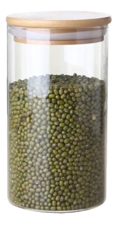 Frasco Tarro De Vidrio Con Tapa De Bambú Transparente