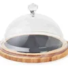 CAMPANA DE CRISTAL CON BANDEJA DE BAMBU PARA TORTA - 23 CM DIAMETRO BASE X 18 CM DIAMETRO CRISTAL