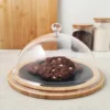 CAMPANA DE CRISTAL CON BANDEJA DE BAMBU PARA TORTA - 23 CM DIAMETRO BASE X 18 CM DIAMETRO CRISTAL