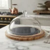 CAMPANA DE CRISTAL CON BANDEJA DE BAMBU PARA TORTA -  28 CM DIAMETRO BASE X 22 CM DIAMETRO CRISTAL