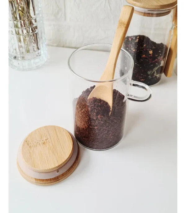Frasco Hermético Vidrio Con Tapa Cuchara Bambú Otten 370 Ml Marrón Claro