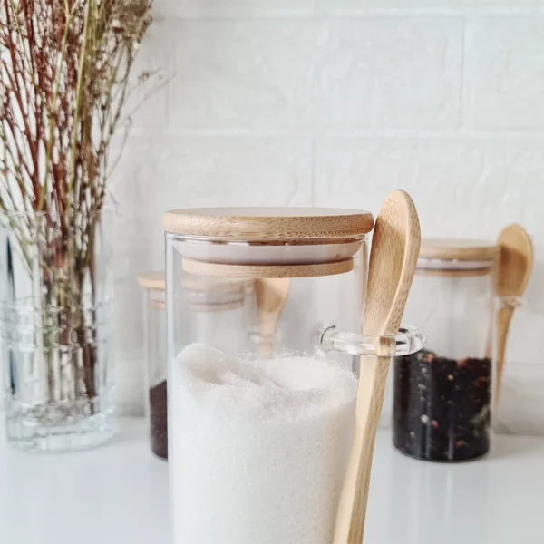 Frasco Hermético Vidrio Con Tapa Cuchara Bambú Otten 450 Ml