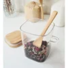 FRASCO DE VIDRIO CUAD.  CON TAPA DE BAMBÚ Y CUCHARA 8*15CM