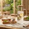 31014DUN1304 Set X 3 Jarras Vidrio Resistente Premium Tapa Bambu Otten Transparente