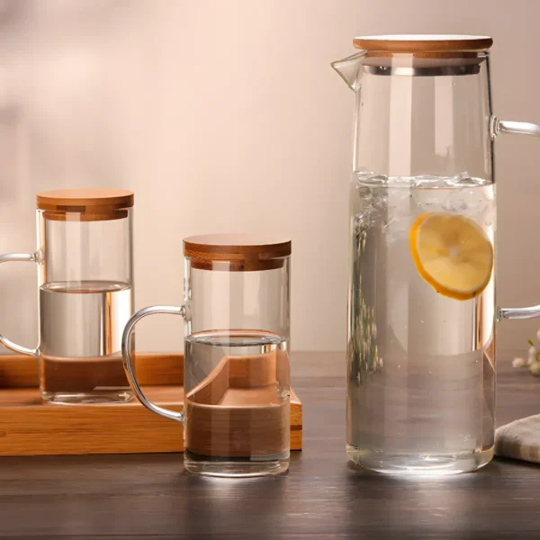 31014DUN1304-5 Set X 3 Jarras Vidrio Resistente Premium Tapa Bambu Otten Transparente