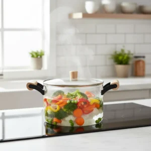 32273OTT0001-2 Olla De Vidrio Templado Con Tapa Y Asas Bambu 3.5 Lts Otten Transparente