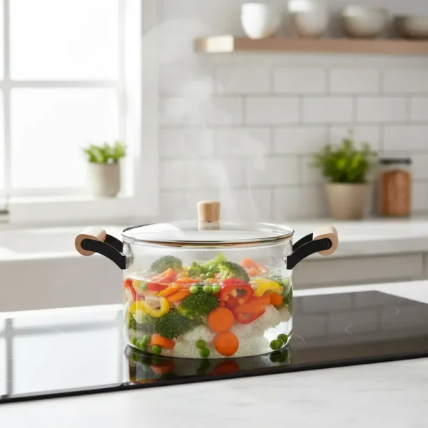 Olla De Vidrio Templado Con Tapa Y Asas Bambu 3.5 Lts Otten Transparente