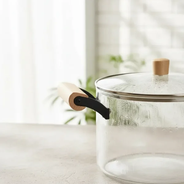Olla De Vidrio Templado Con Tapa Y Asas Bambu 3.5 Lts Otten Transparente