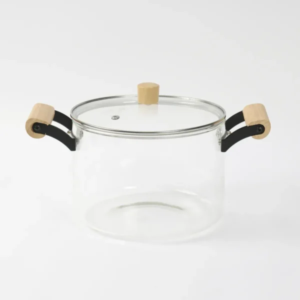 Olla De Vidrio Templado Con Tapa Y Asas Bambu 3.5 Lts Otten Transparente
