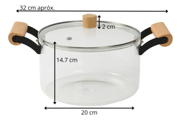 Olla De Vidrio Templado Con Tapa Y Asas Bambu 4.5 Lts Otten Transparente