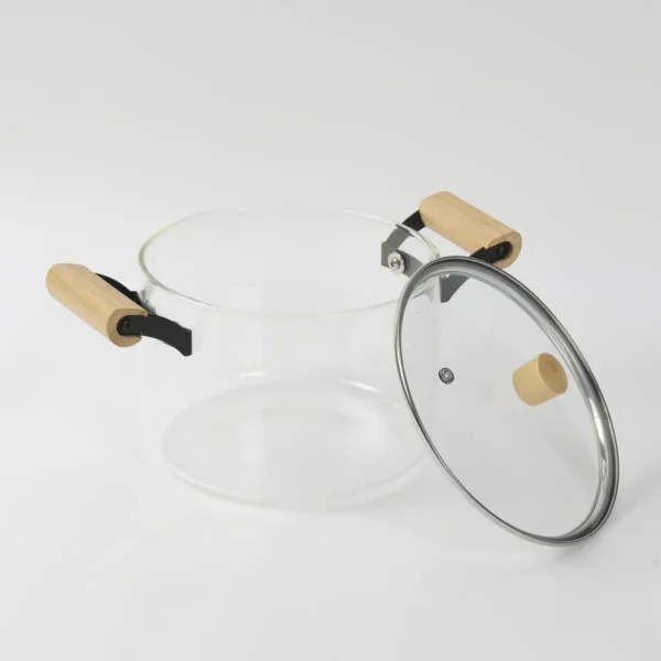 Olla De Vidrio Templado Con Tapa Y Asas Bambu 4.5 Lts Otten Transparente