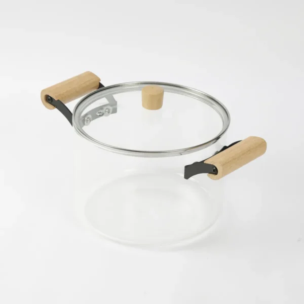 Olla De Vidrio Templado Con Tapa Y Asas Bambu 4.5 Lts Otten Transparente