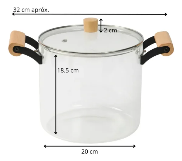 32273OTT0003-1 Olla De Vidrio Templado Con Tapa Y Asas Bambu 5.5 Lts Otten Transparente