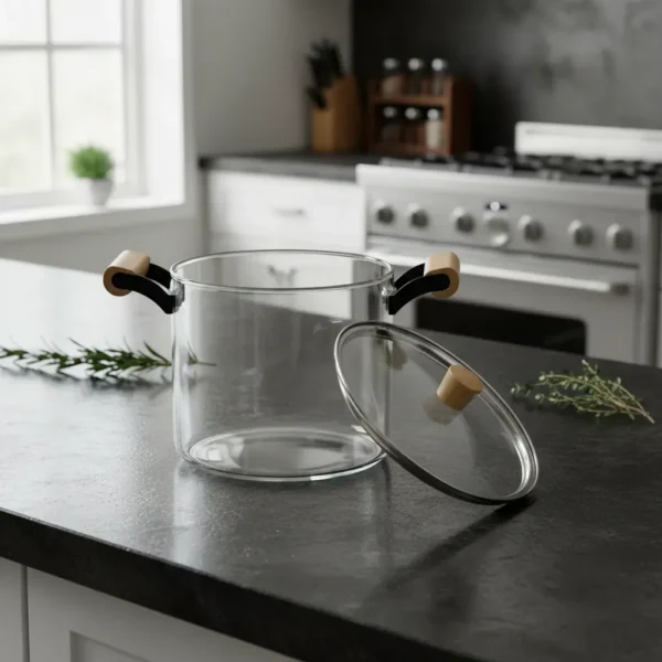 32273OTT0003-2 Olla De Vidrio Templado Con Tapa Y Asas Bambu 5.5 Lts Otten Transparente