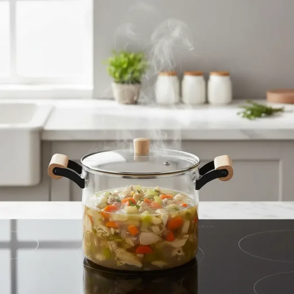 32273OTT0003-4 Olla De Vidrio Templado Con Tapa Y Asas Bambu 5.5 Lts Otten Transparente