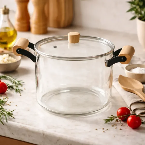 32273OTT0003 Olla De Vidrio Templado Con Tapa Y Asas Bambu 5.5 Lts Otten Transparente