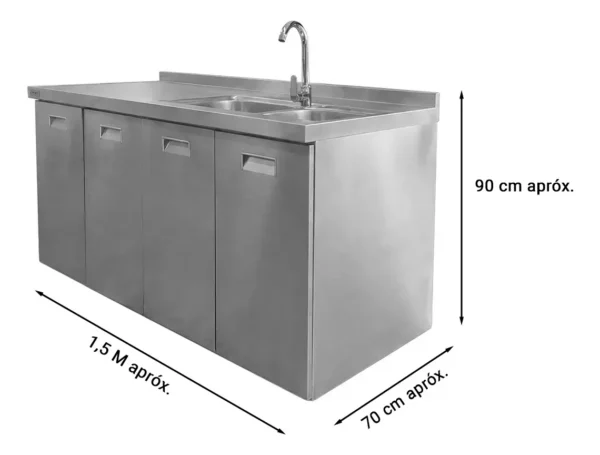 OTTEN-BAJO MESADA DE ACERO C/ BACHA 150*70*90CM TKC-S4-2