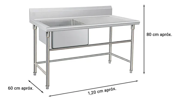 OTTEN-BACHA C/MESADA ACERO INOX. 120*60*80CM SLST-120-1