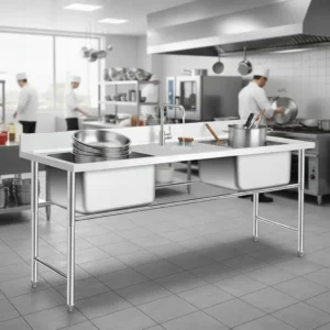 OTTEN-BACHA DOBLE C/MESADA ACERO INOX. 180*60*80CM SMST-180-2