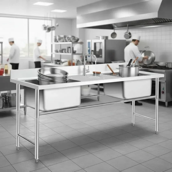 OTTEN-BACHA DOBLE C/MESADA ACERO INOX. 180*60*80CM SMST-180-2