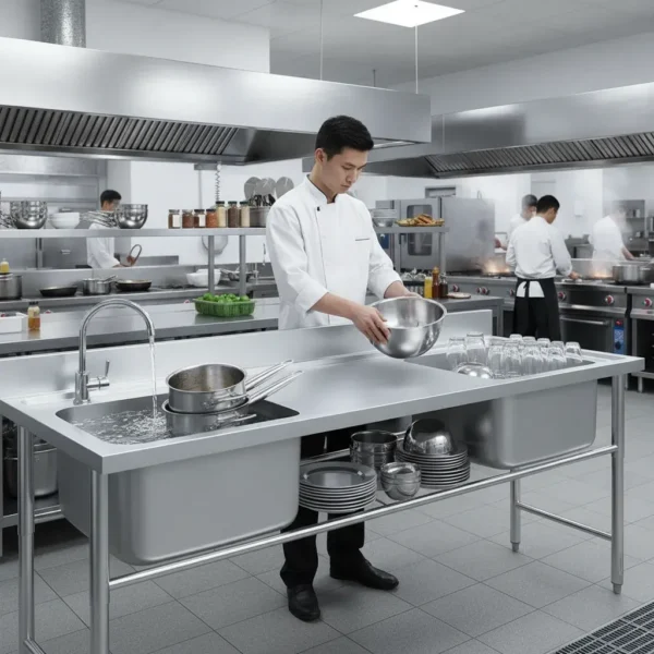 OTTEN-BACHA DOBLE C/MESADA ACERO INOX. 180*60*80CM SMST-180-2