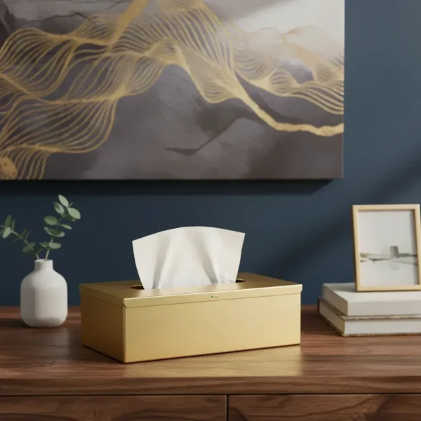 Caja Porta Pañuelos Organizador Acero Inoxidable Otten Dorado
