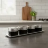 Set X 4 Especieros Condimenteros Imantados Con Base Acero Plateado/negro