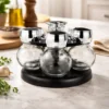 Set Especiero Giratorio 6 Frascos Vidrio Con Tapa Plástico Negro