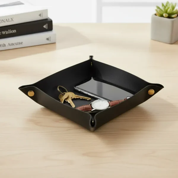 BANDEJA MULTIUSO ECOCUERO NEGRA 20 x 20CM - OTTEN -
