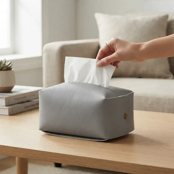 CAJA DE PAÑUELOS ECOCUERO GRIS -OTTEN-